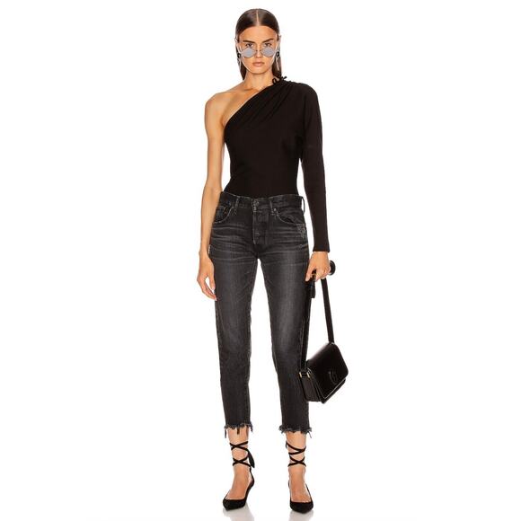 MOUSSY VINTAGE Staley Tapered Straight Leg Jeans Women 26 Black Cropped Distress - Picture 3 of 16